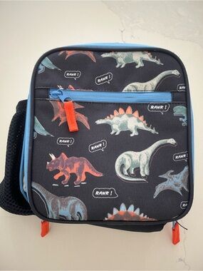 Kids Dinosaur Lunch Bag with Blue Trim and Orange Accents
